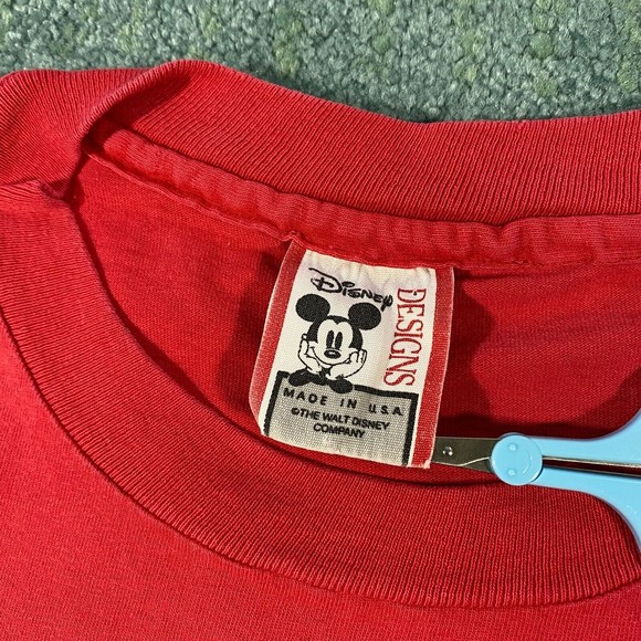 VINTAGE Disney Designs Mickey Mouse Shirt Adult 2XL Red 90s VTG Mens DISTRESSED - Picture 5 of 14